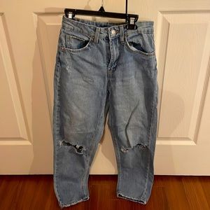 Womens light to medium wash mom jeans